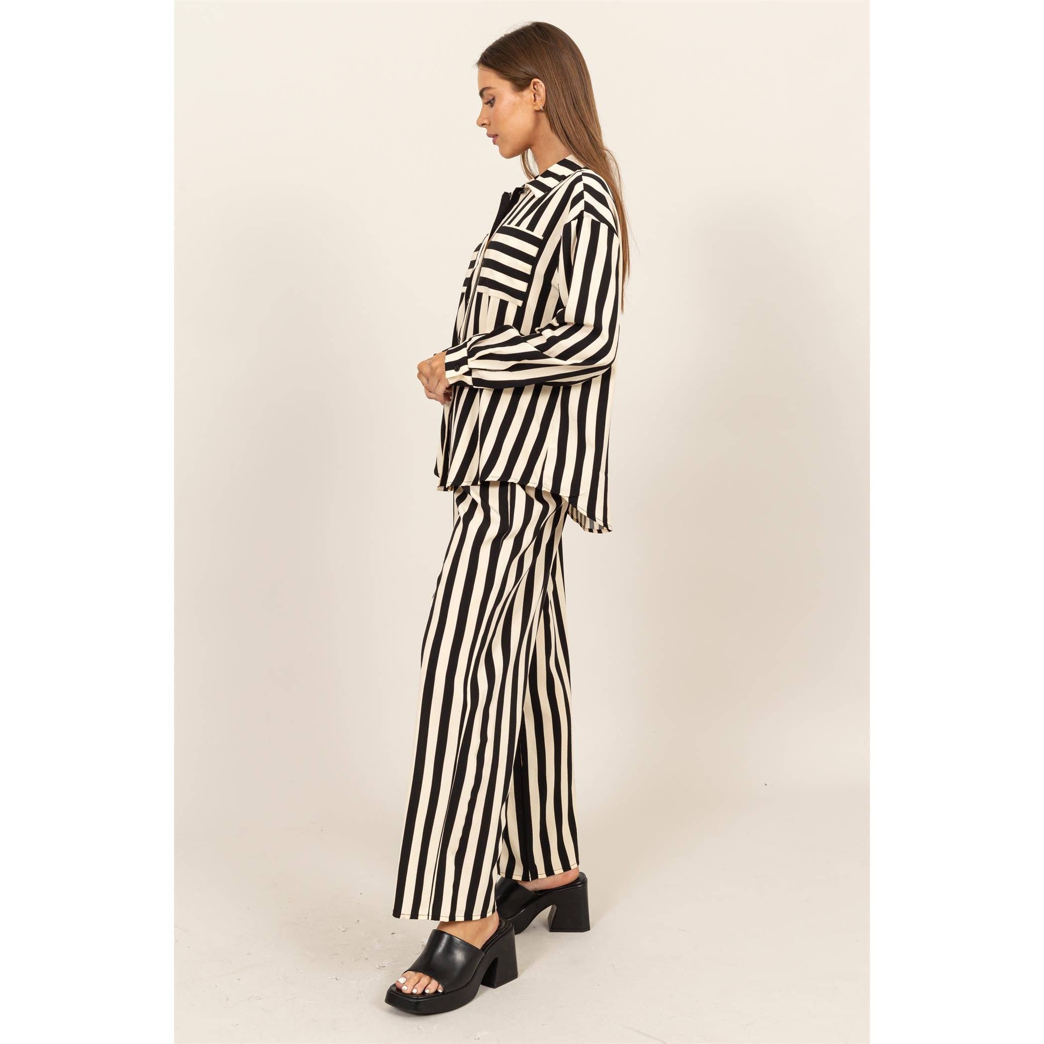 STRIPED BUTTON UP SHIRT AND PANTS SET – ShopWilde