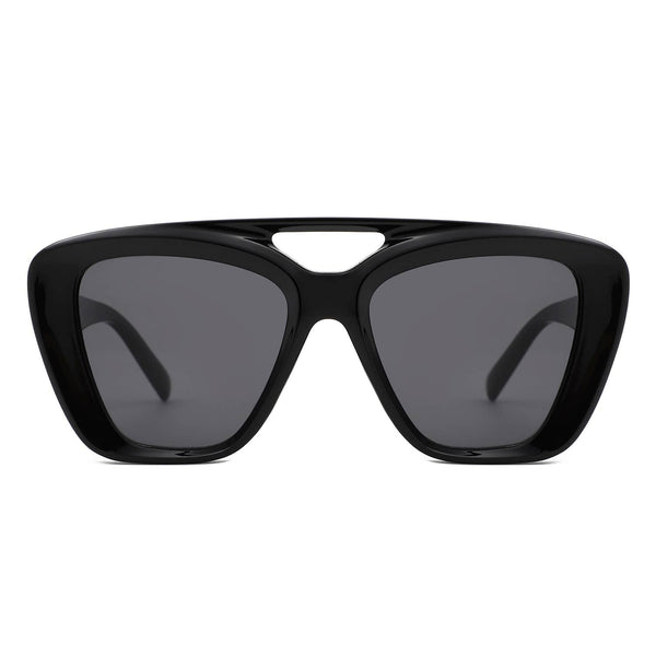 Retro Bold Oversized Brow-Bar Shield Sunglasses