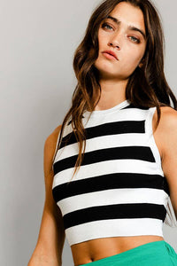 Striped Black & White Cropped Vest Top