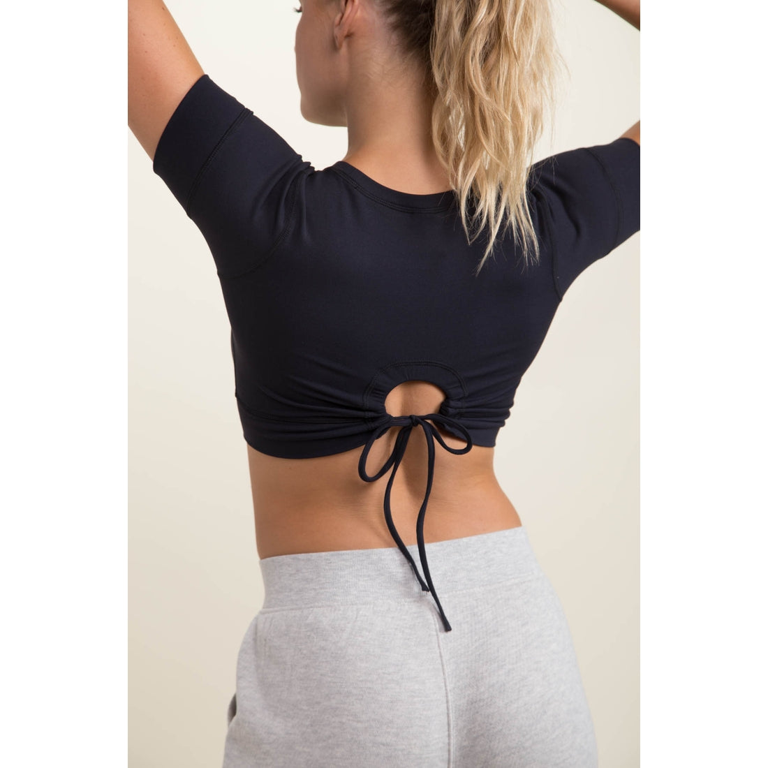 Tie-Peekaboo Back Lycra-Blend Cropped Top
