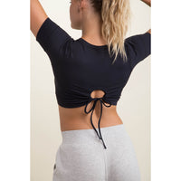 Tie-Peekaboo Back Lycra-Blend Cropped Top