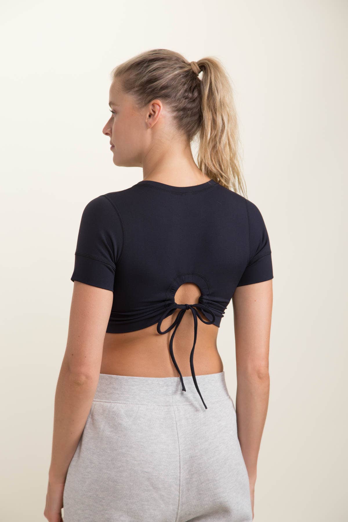 Tie-Peekaboo Back Lycra-Blend Cropped Top