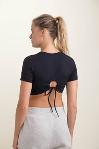 Tie-Peekaboo Back Lycra-Blend Cropped Top