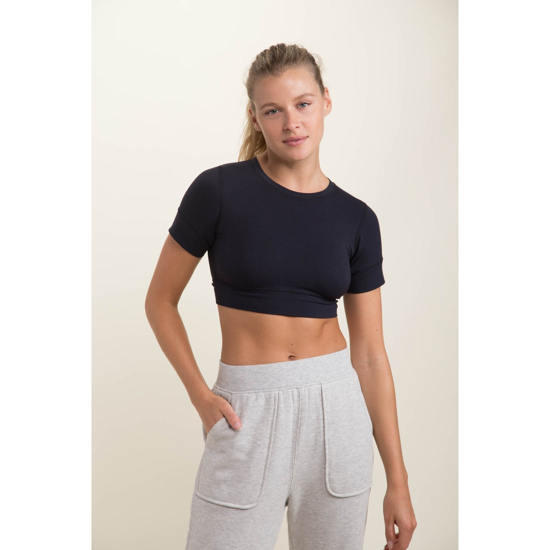 Tie-Peekaboo Back Lycra-Blend Cropped Top