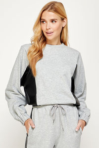 Faux leather Contrast Sweatshirt