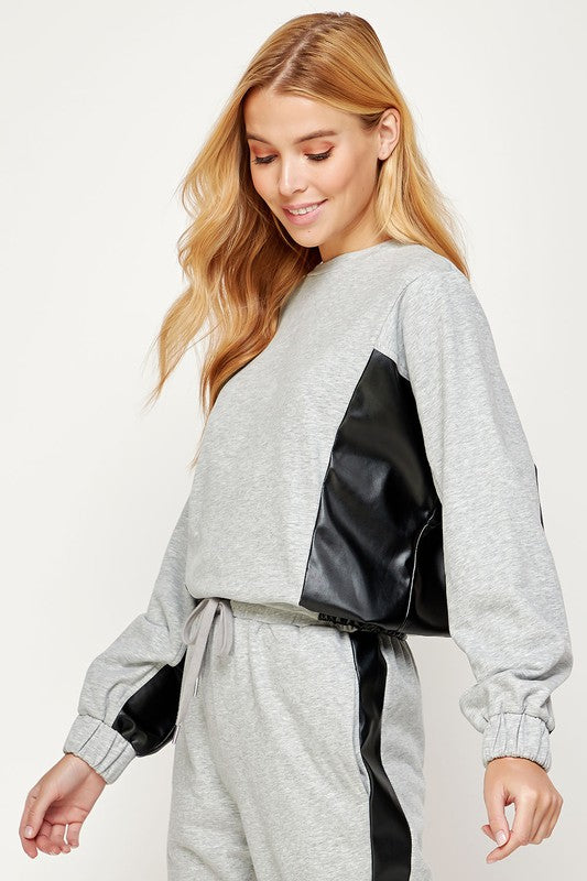 Faux leather Contrast Sweatshirt