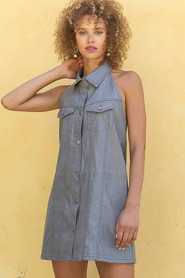 Leather halter neck dress