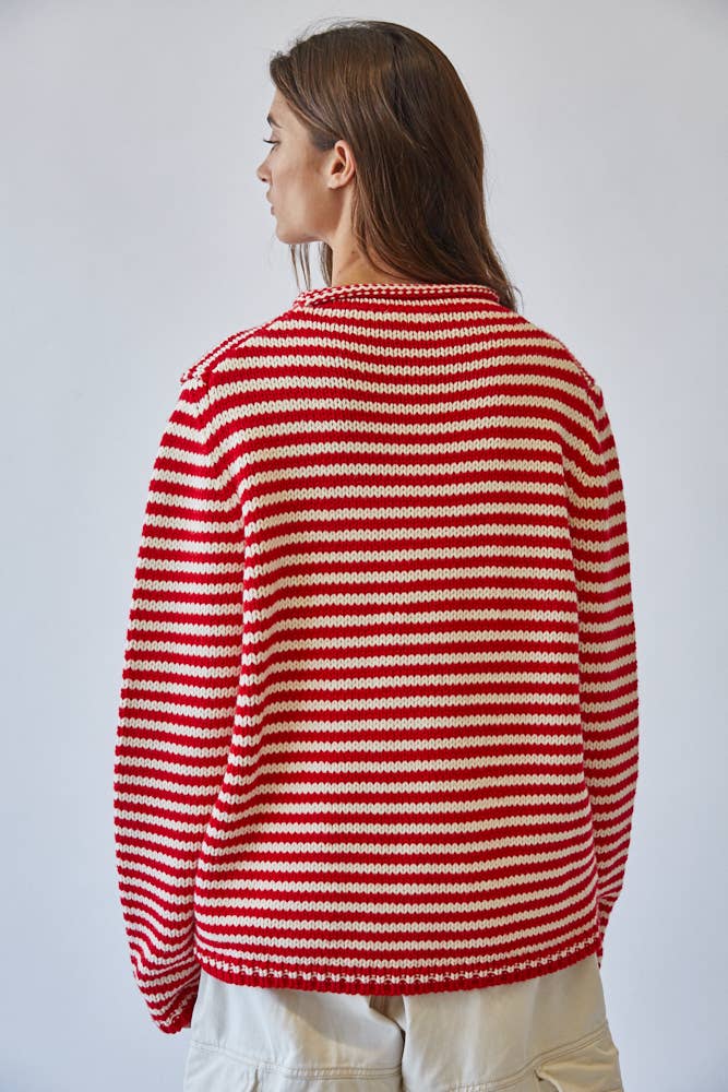 Everyday Cozy Stripe Knit Sweater RED
