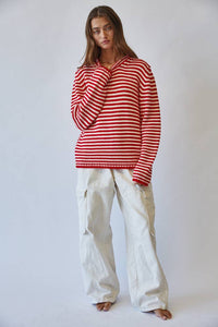 Everyday Cozy Stripe Knit Sweater RED