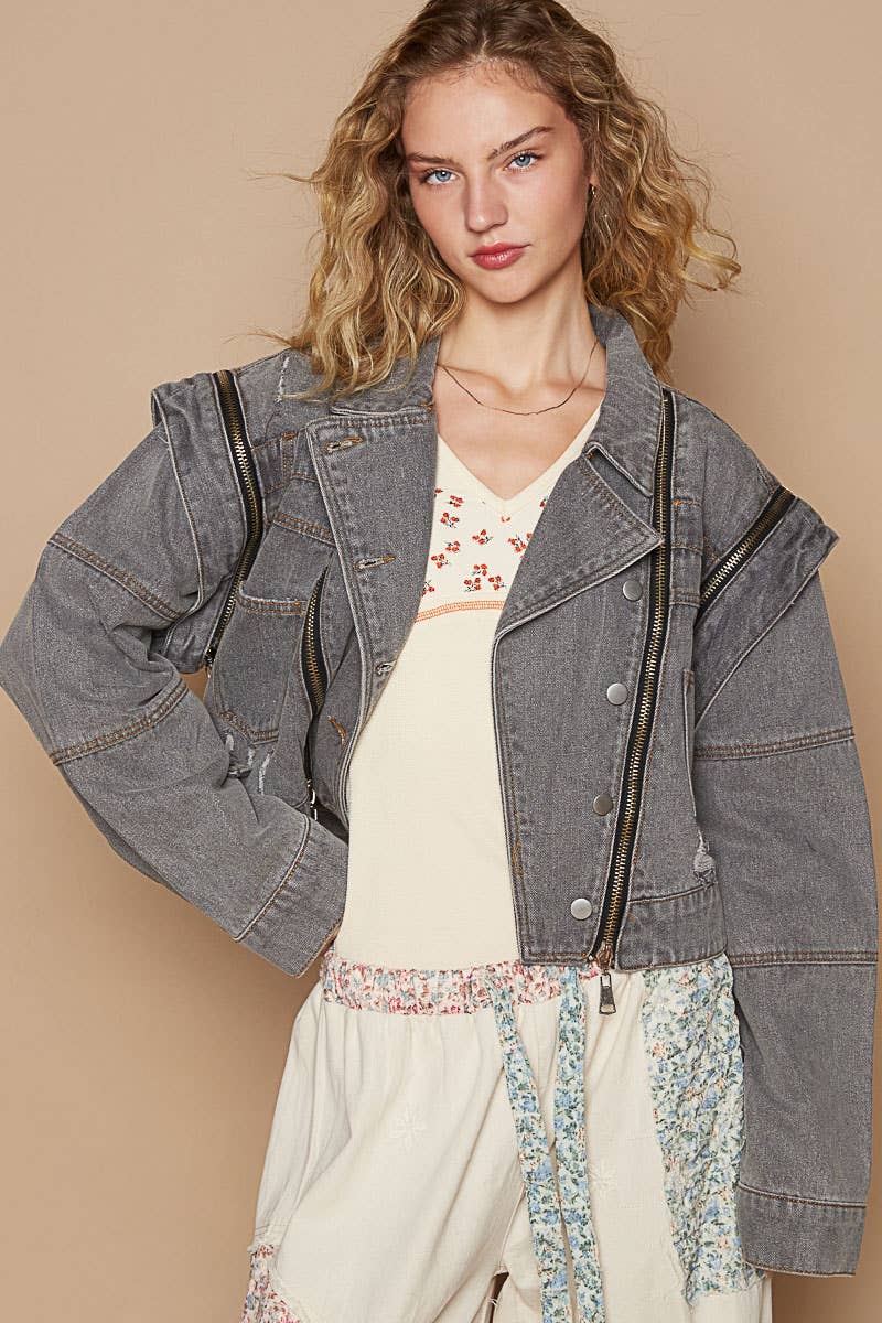 Oversized denim jacket with zipper detail