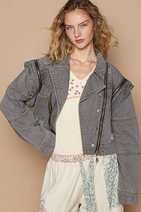 Oversized denim jacket with zipper detail