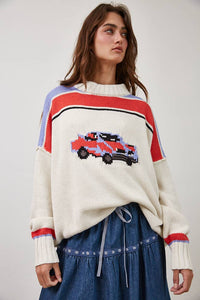 Vintage Car Knit Pullover-OATMEAL