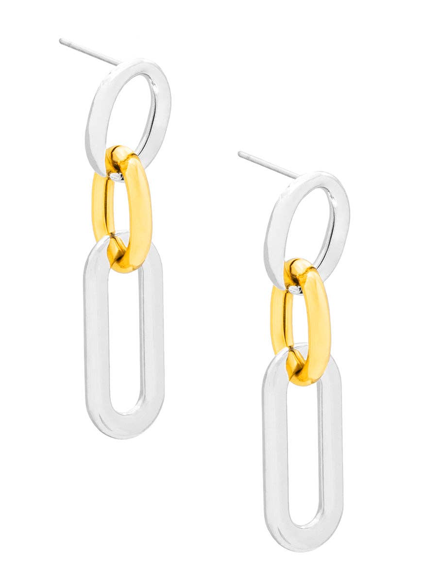 Two Tone Mixed Links Drop Earring