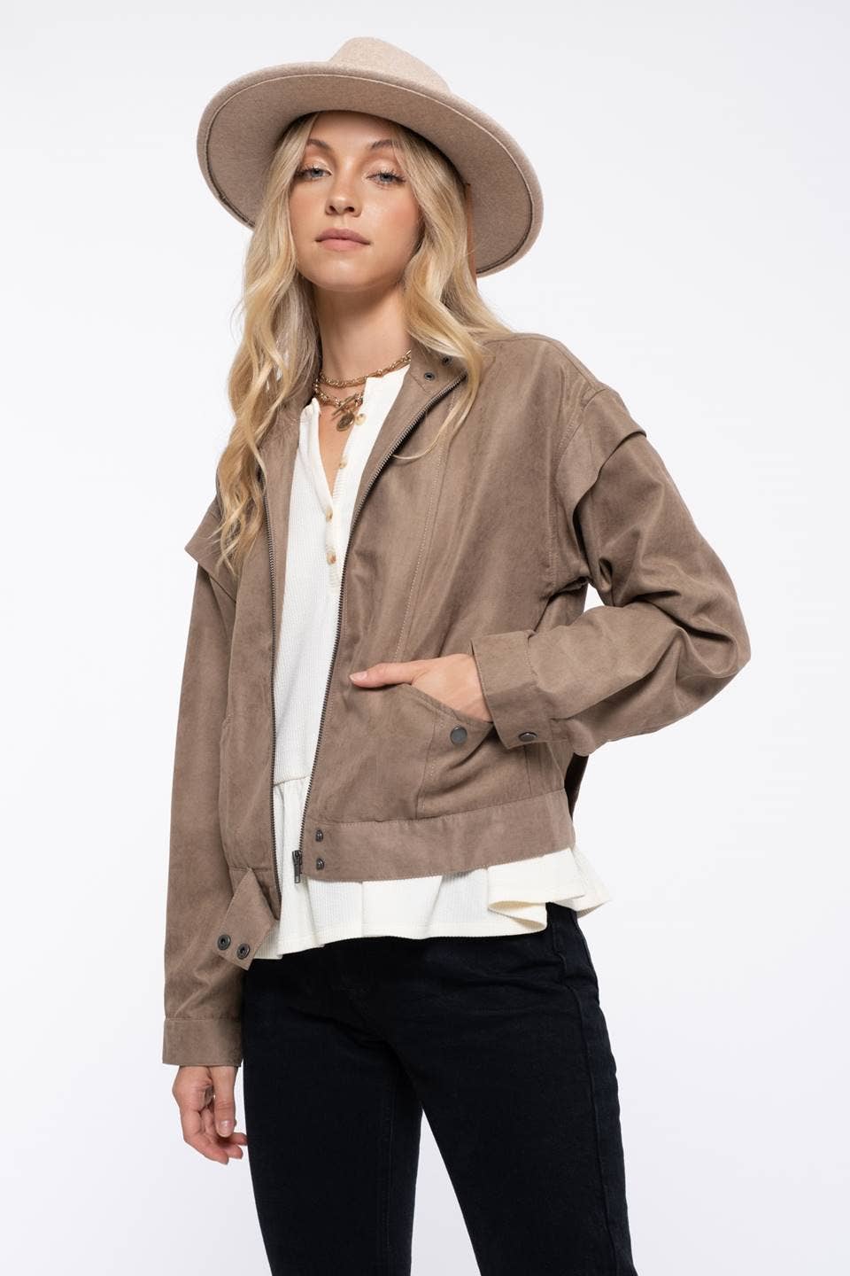 SADIE SUEDE ZIP UP MOTO JACKET