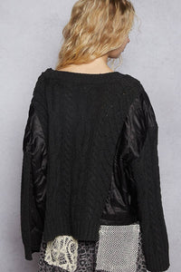 V-neck long sleeve twist knit contrast pullover