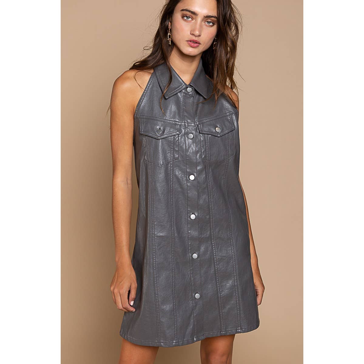 Leather halter neck dress