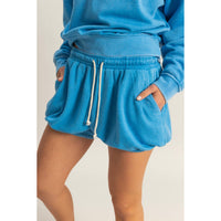 Rest Day Bubbled Hem Shorts Drawstring Waist - Washed Blue