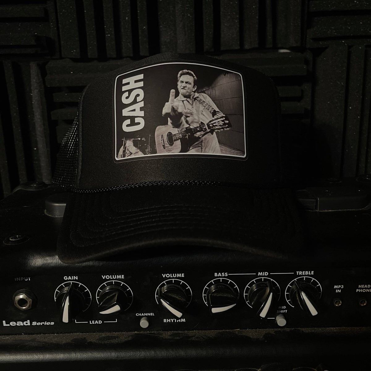 Johnny Cash Middle Finger Trucker Hat - Black