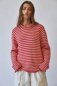 Everyday Cozy Stripe Knit Sweater RED