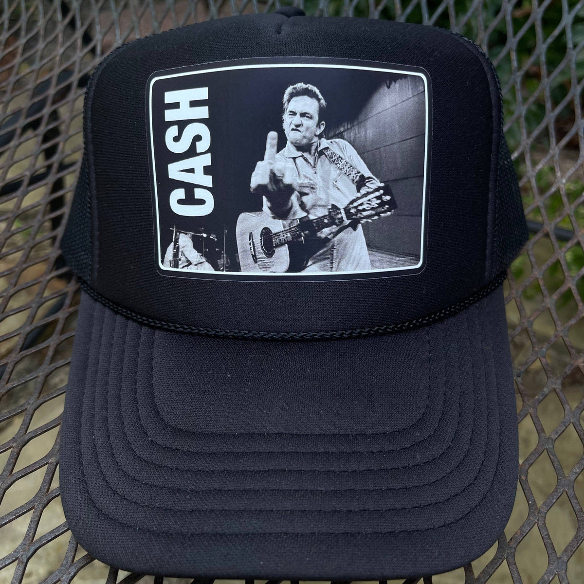 Johnny Cash Middle Finger Trucker Hat - Black