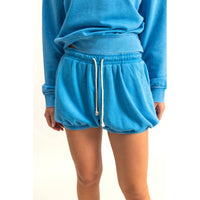 Rest Day Bubbled Hem Shorts Drawstring Waist - Washed Blue