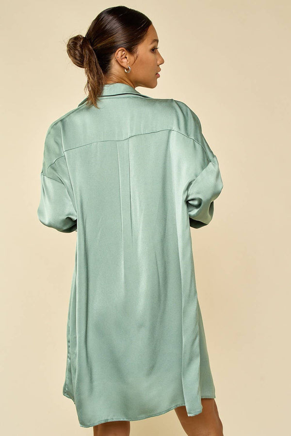 SAGE SATIN SLIP DRESS AND SHIRT SET