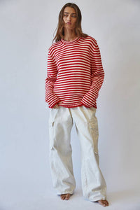 Everyday Cozy Stripe Knit Sweater RED