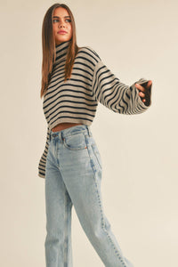 GRACIE STRIPED TURTLE NECK CROP SWEATER