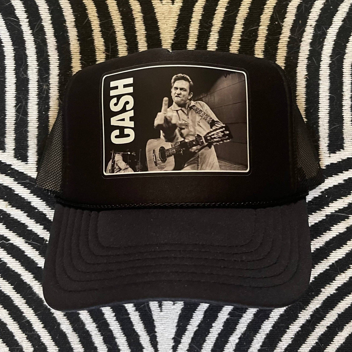 Johnny Cash Middle Finger Trucker Hat - Black