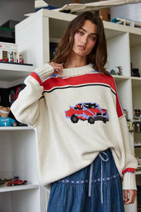 Vintage Car Knit Pullover-OATMEAL