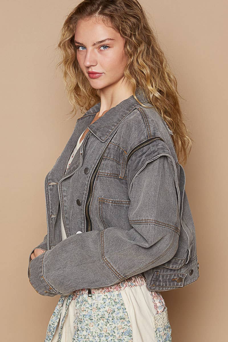Oversized denim jacket with zipper detail