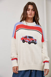 Vintage Car Knit Pullover-OATMEAL