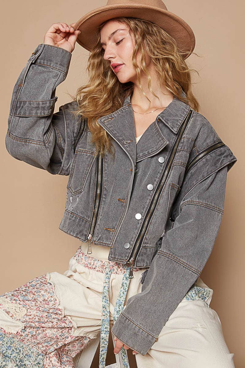 Oversized denim jacket with zipper detail