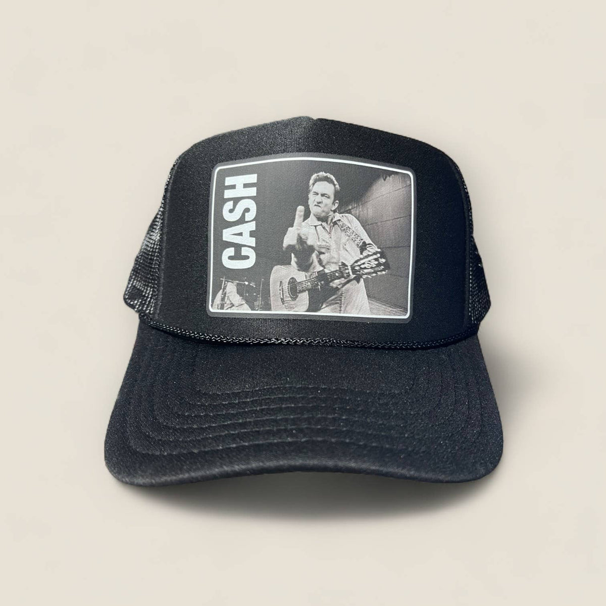 Johnny Cash Middle Finger Trucker Hat - Black