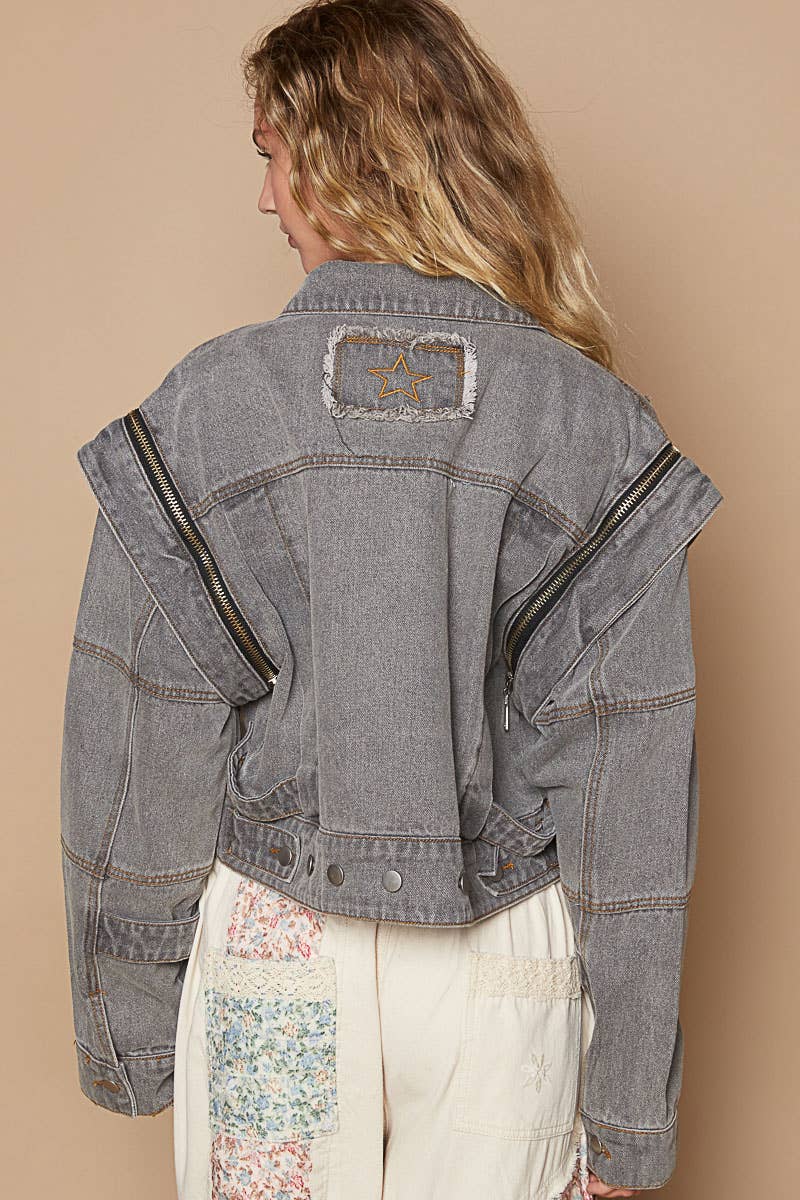 Oversized denim jacket with zipper detail