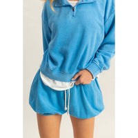 Rest Day Bubbled Hem Shorts Drawstring Waist - Washed Blue