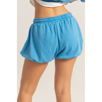 Rest Day Bubbled Hem Shorts Drawstring Waist - Washed Blue
