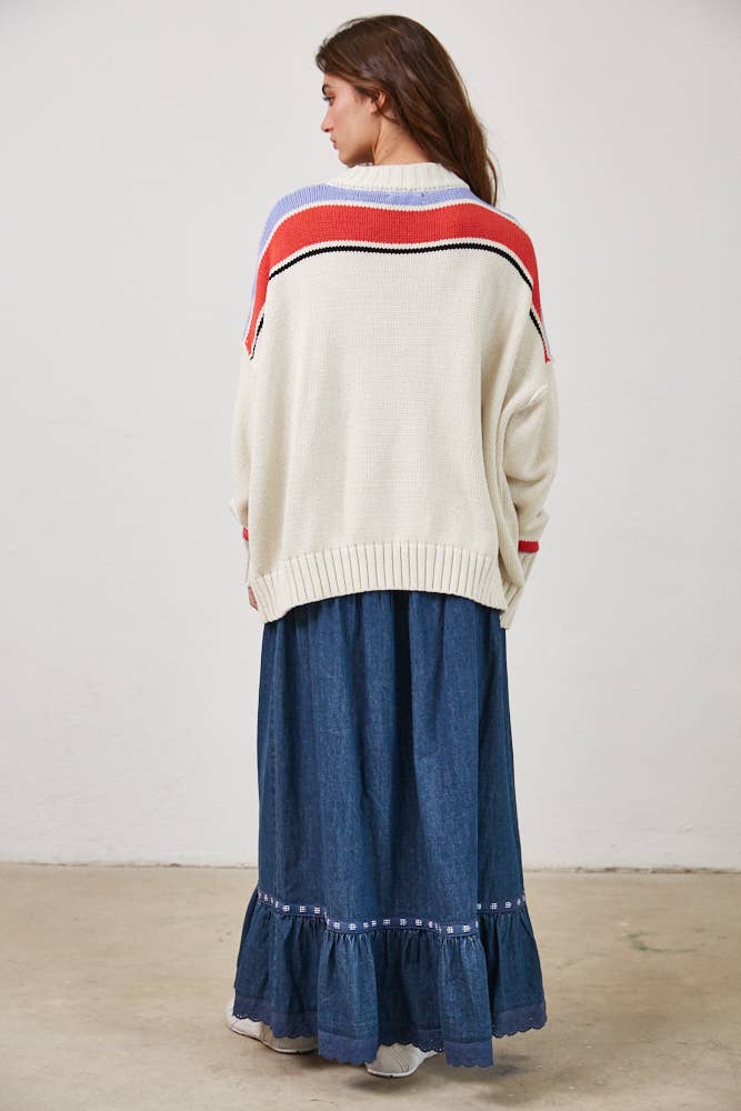 Vintage Car Knit Pullover-OATMEAL