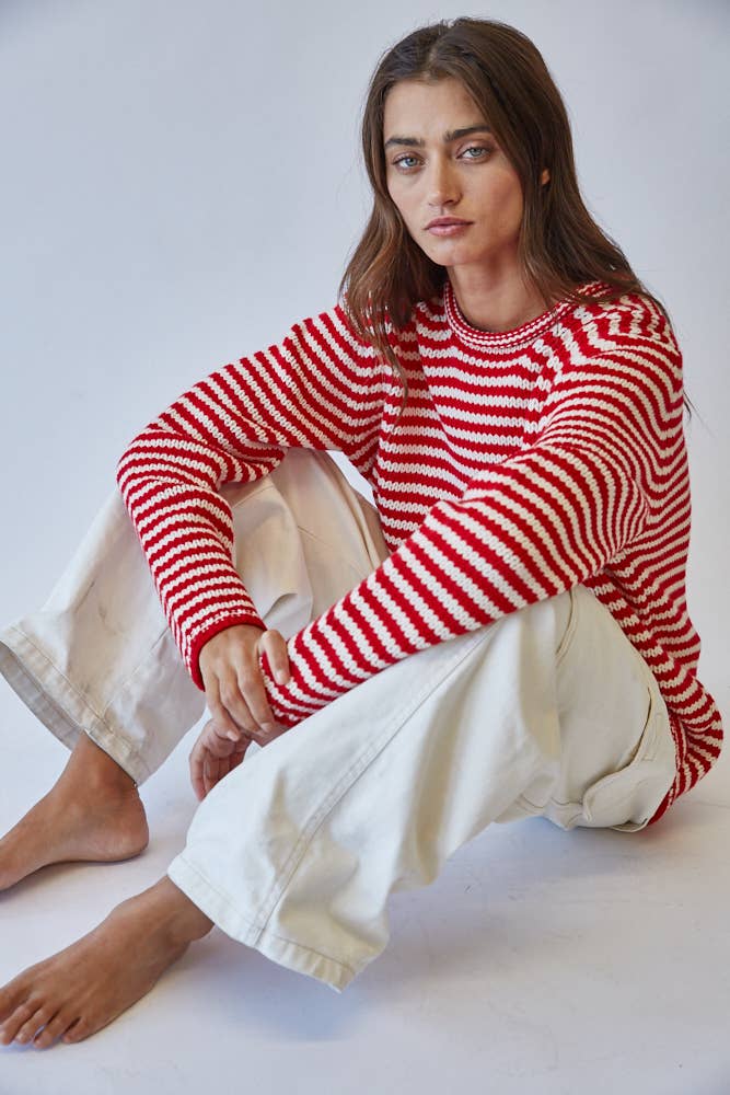 Everyday Cozy Stripe Knit Sweater RED