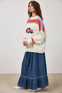 Vintage Car Knit Pullover-OATMEAL