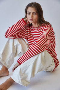 Everyday Cozy Stripe Knit Sweater RED