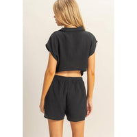 Double Gauze Cotton Cutout Romper - Black