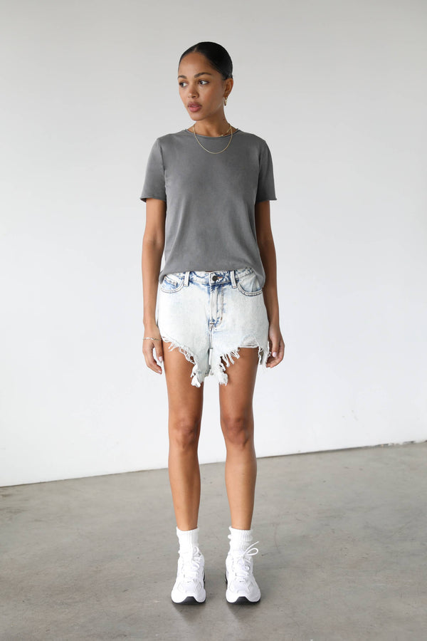 Real and Raw Hem High Rise Ultra Distressed Denim Shorts