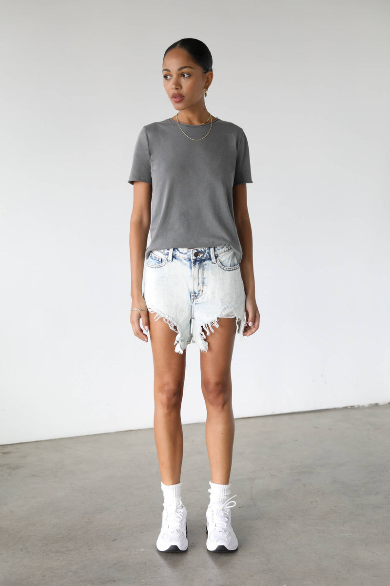 Real and Raw Hem High Rise Ultra Distressed Denim Shorts