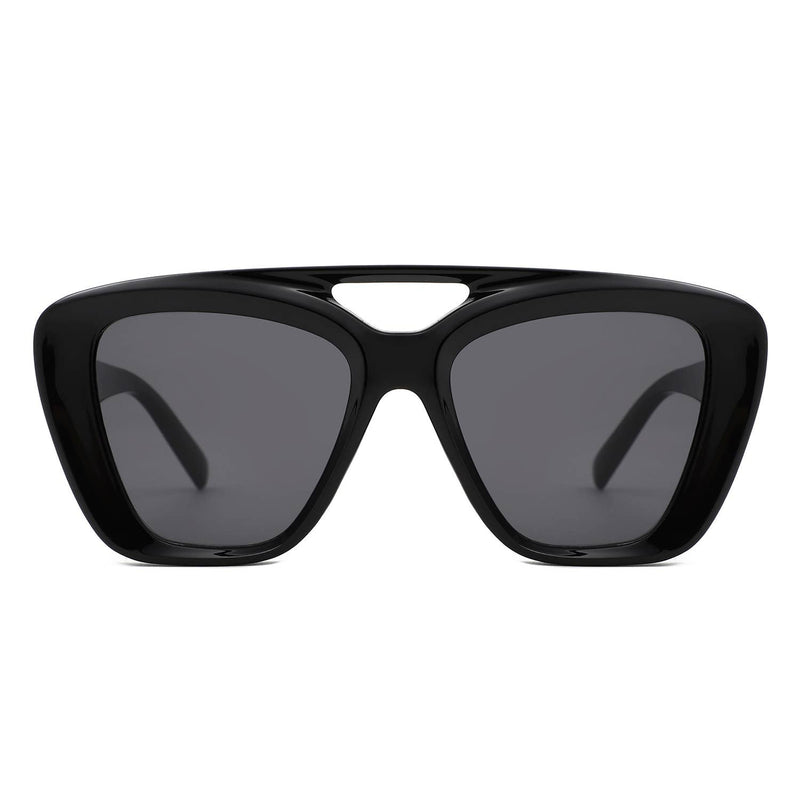 Retro Bold Oversized Brow-Bar Shield  Sunglasses