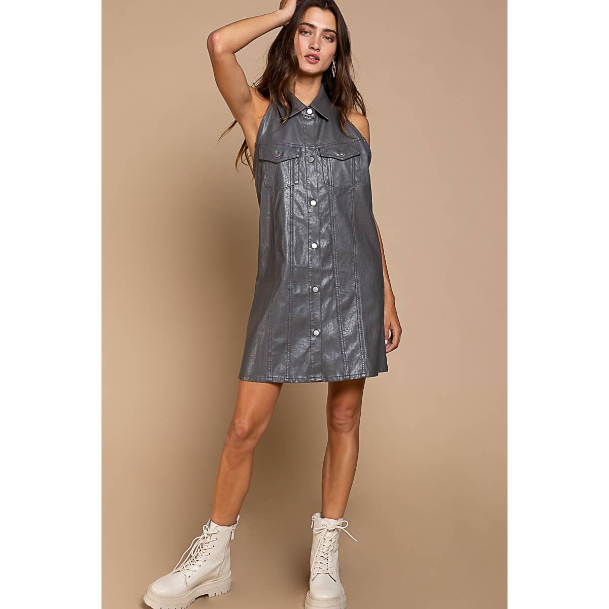 Leather halter neck dress