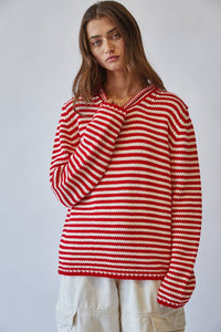 Everyday Cozy Stripe Knit Sweater RED