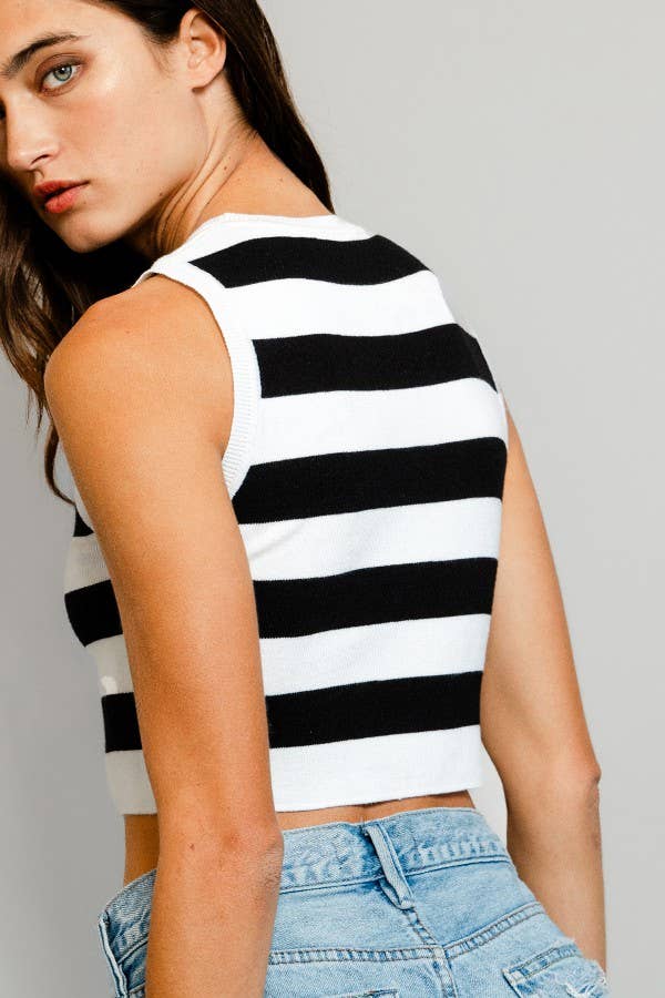 Striped Black & White Cropped Vest Top