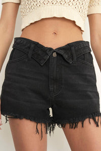Flip Waistband Fray Hem Denim Shorts