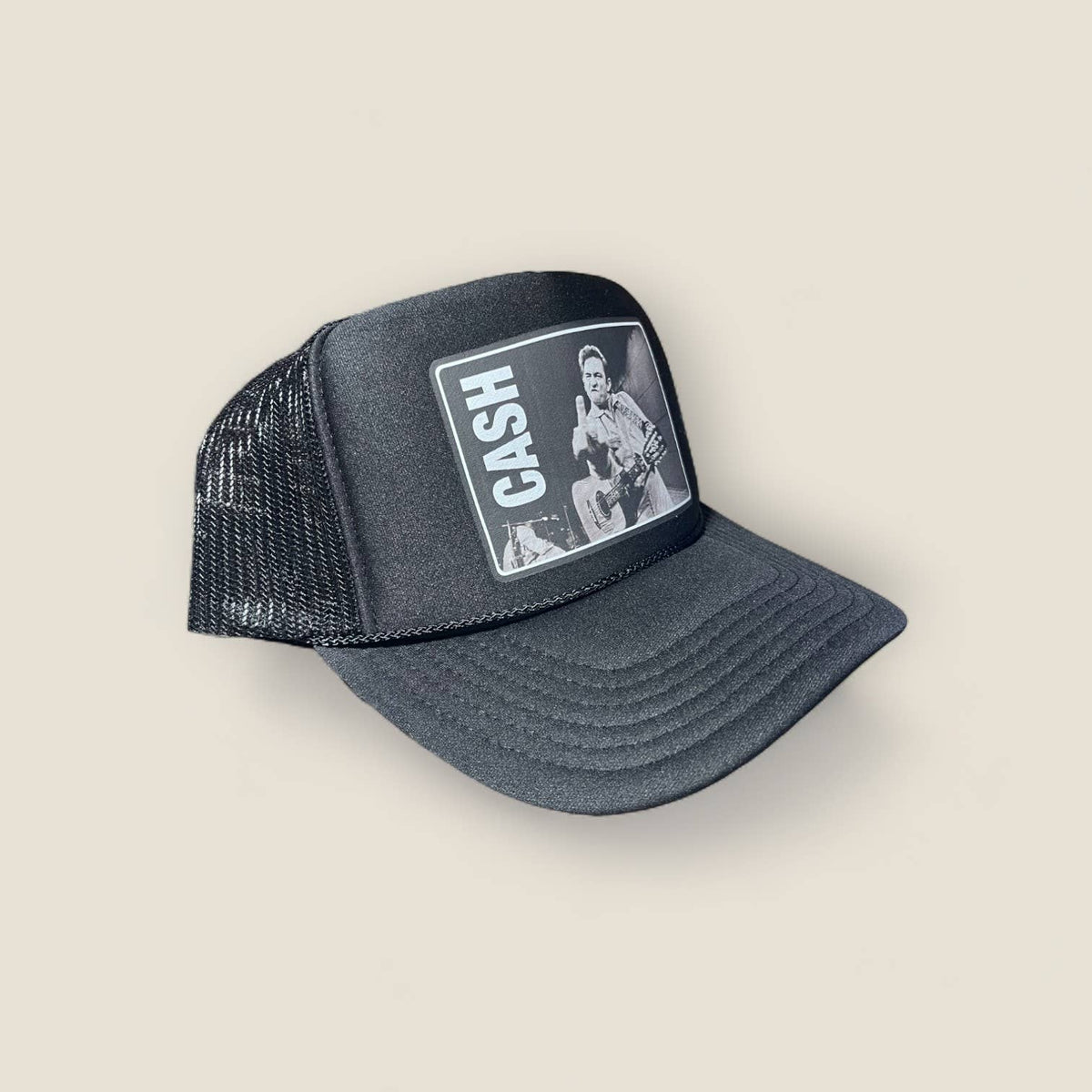 Johnny Cash Middle Finger Trucker Hat - Black